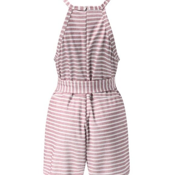 New Womens Romper Sleeveless Pink White Striped, size M - Picture 2 of 7